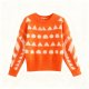 Orange Crew Neck Sweater with Geometric Pattern