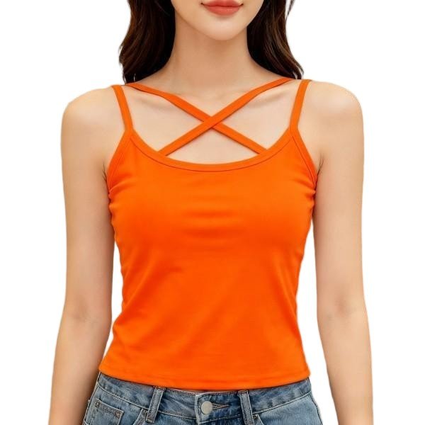 Orange Crisscross Back Spaghetti Strap Crop Cami