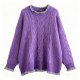 Purple Cable Knit Sweater with Fuzzy Trim