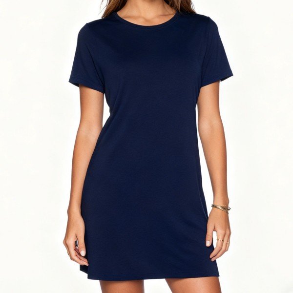 Women's Navy Blue Short Sleeve T-Shirt Dress - Casual Everyday Mini Dress