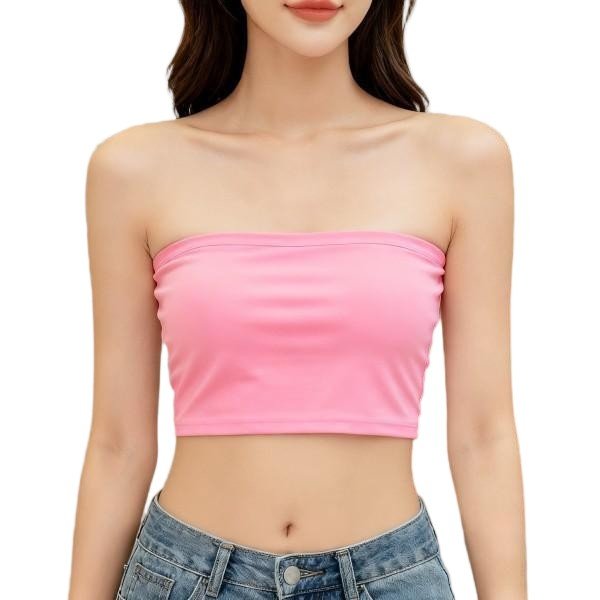 Pink Strapless Bandeau Crop Top
