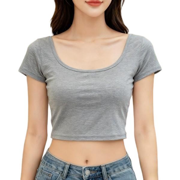 Heather Gray Short-Sleeve Square Neck Crop Top